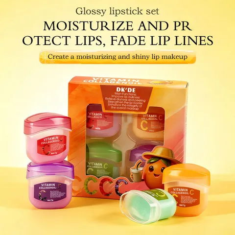 Vitamin C Collagen Oil Lip Mask Set 4 Pieces Moisturizing Hydrating Exfoliating Lip Care Balm For Dry Lips Unisex Beauty