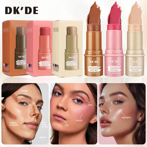 DKDE Multi-Functional Makeup Stick Contour Blush Shimmer Highlighter Cream Stick For Face Lips Cheeks Long Lasting Waterproof Cosmetic Stick