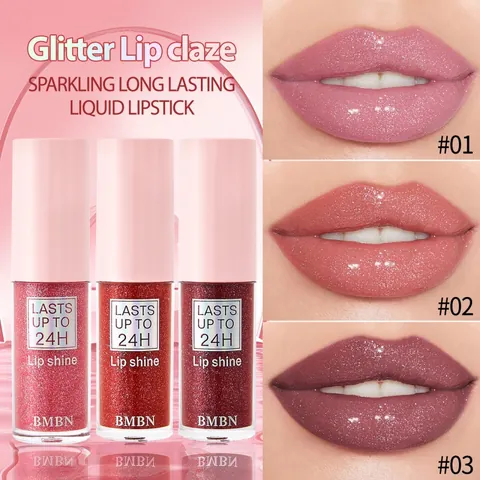 BMBN Shimmer Glitter Lip Gloss Mirror Shine Long Lasting High Shine Moisturizing Lip Glaze Clear Liquid Lipstick For Women Makeup