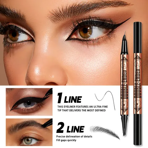 QICIY Dual Ended Eyeliner and Four Fork Eyebrow Pencil Waterproof Long Lasting Rose Gold Eyebrow Pen Eye Makeup Tool