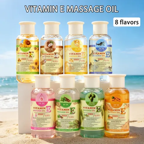 DKDE Vitamin E Massage Oil For Body Deep Moisturizing Soothing Skin Care Collagen Squalane Olive Licorice Ginger Coconut Sunflower Rose