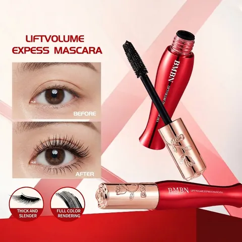 Waterproof Lengthening Mascara Long Lasting Smudge-Proof Thick Volumizing Mascara With Rose Relief Red Bottle Makeup Eye Cosmetics