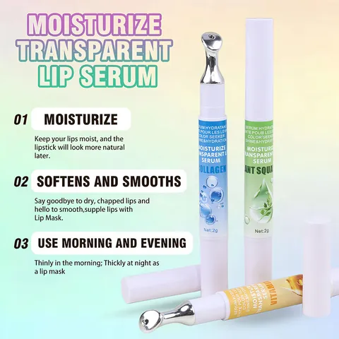 Sérum Labial Hidratante Con Cabezal de Rodillo Metálico Tratamiento Labial Transparente Nutritivo Para Labios Secos Vitamina E Escualano