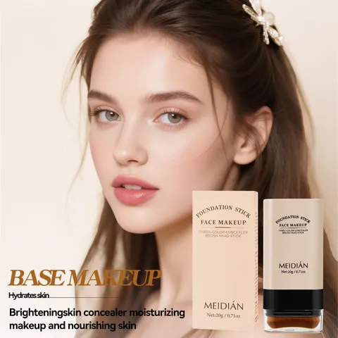 MEIDIAN Double Ended Foundation Stick With Brush Long Lasting Waterproof Concealer Brightening Makeup Base For Women