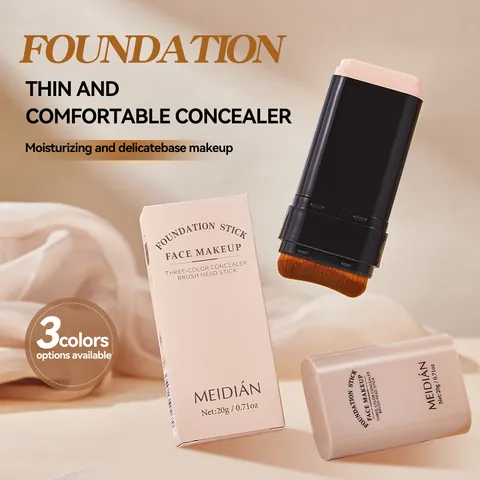 MEIDIAN Double Ended Foundation Stick With Brush Long Lasting Waterproof Concealer Brightening Makeup Base For Women
