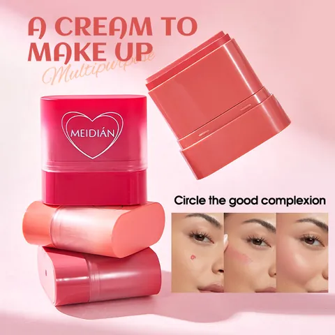 Colorete en Barra Multiuso Para Rostro Labios Sombra de Ojos Maquillaje en Crema Impermeable Larga Duración Acabado Radiante Mujeres