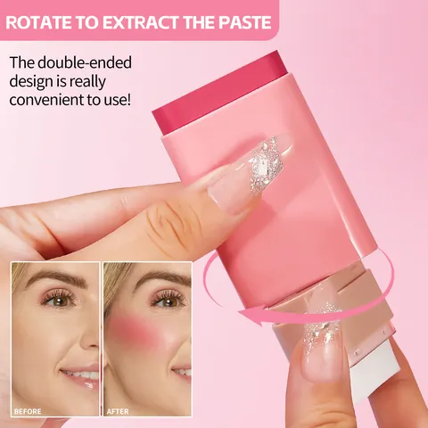 MEIDIAN Air Cushion Blush Stick Matte Natural Finish Waterproof Sweatproof Long Lasting Cream Dual Head Sponge Brush Stick