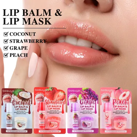 Bosuya Fruit Flavored Lip Balm And Lip Mask Kit Moisturizing Repairing Lip Care Collection For Dry Lips Softening Smooth Shine Lip Balm Mask