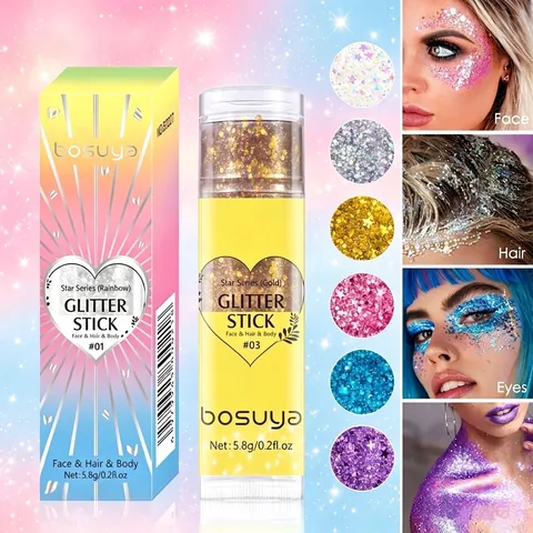 Stick di Brillantini per Viso e Corpo Serie Star Scintillante per Trucco Feste Palcoscenico Lunga Durata Impermeabile