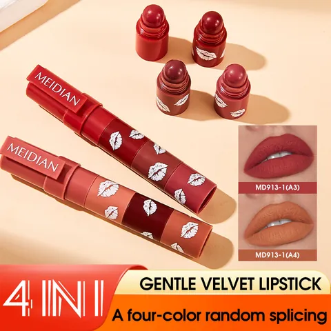 MEIDIAN Multicolor Modular Lipstick Pen Matte Velvet Non-Stick Cup Long Lasting Portable Four-Section Lip Balm Makeup Pen