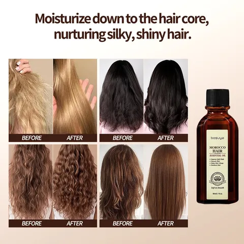 Bosuya Aceite de Argán de Marruecos Aceite Esencial para el Cabello 60ml Anti Encrespamiento Suavizante Fortalecedor Suero Reparador