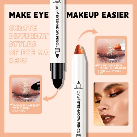 QICIY Double Head Shimmer Eyeshadow Stick Waterproof Long Lasting Glitter Eye Shadow Pen With Smudge Sponge Brush Women Makeup