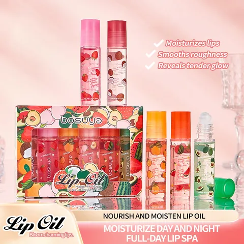 Roller Lip Oil Set Moisturizing Hydrating Fruit Flavor Glossy Lip Care For Repairing Dry Lips Women Beauty Makeup