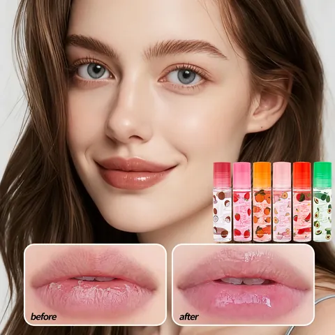 Roller Lip Oil Set Moisturizing Hydrating Fruit Flavor Glossy Lip Care For Repairing Dry Lips Women Beauty Makeup