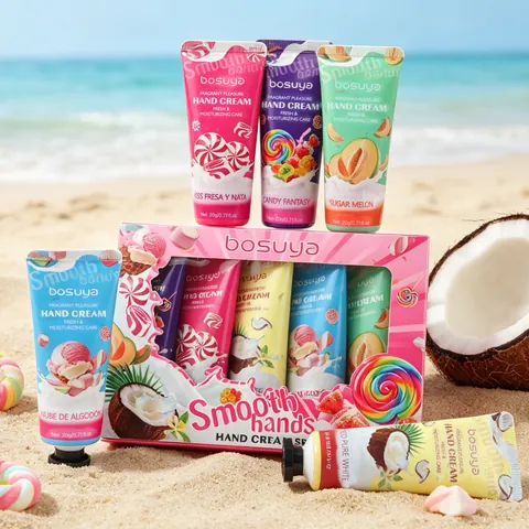 Bosuya Hand Cream Collection Candy Sweet Scents Strawberry Melon Coconut Cotton Candy Moisturizing Hydrating Skin Care For Women