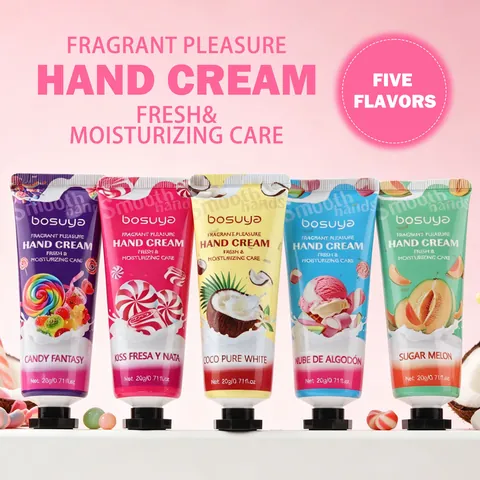 Bosuya Hand Cream Collection Candy Sweet Scents Strawberry Melon Coconut Cotton Candy Moisturizing Hydrating Skin Care For Women