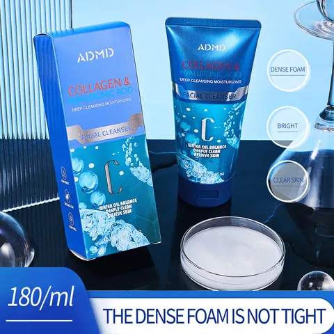 Limpiador Facial ADMD con Colágeno y Ácido Hialurónico Limpieza Profunda de Poros Hidratante Control de Aceite para Cuidado de la Piel Diario Unisex