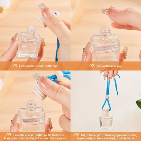 Hochwertiges Glas Holz Auto Aromatherapie Ätherisches Öl Diffusor Anhänger Hängende Parfümflasche Lufterfrischer Duft Ornament