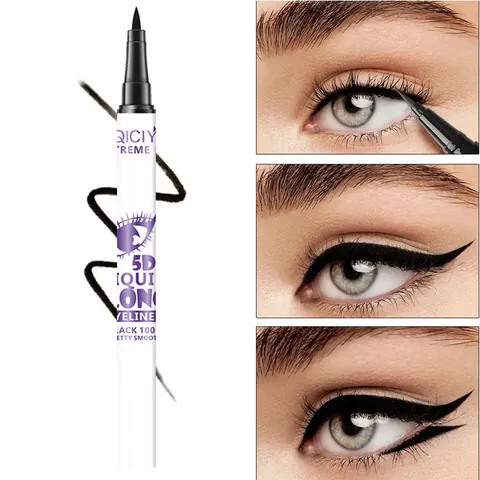 QICIY 5D Long Lasting Flüssiger Eyeliner Stift Wasserdicht Wischfest Schnell Trocknend Schwarz Augen Make-up Für Damen Alltag Büro