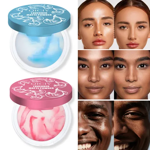 QICIY Lavender Matte Pressed Powder Double Color Oil Control Soft Focus Waterproof Sweatproof Long Lasting Face Makeup Setting Powder