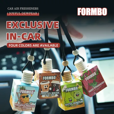 FORMBO Désodorisant de Voiture Bouteille en Verre Suspendue Couvercle en Bois Diffuseur d'Huiles Essentielles Pour Décoration de Voiture Maison Bureau Parfum de Fruits Café