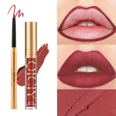 Matte Lipgloss Und Lippenkonturenstift Set Wasserfest Langanhaltend Nicht Abfärbend Samt Lippenlasur Duo Make-up Kit Für Damen
