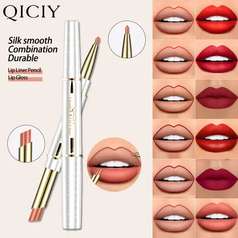 QICIY 2-in-1 Double-Ended Lip Liner and Matte Lipstick Waterproof Long Lasting Lip Contouring Makeup Pen for Women 6 Colors