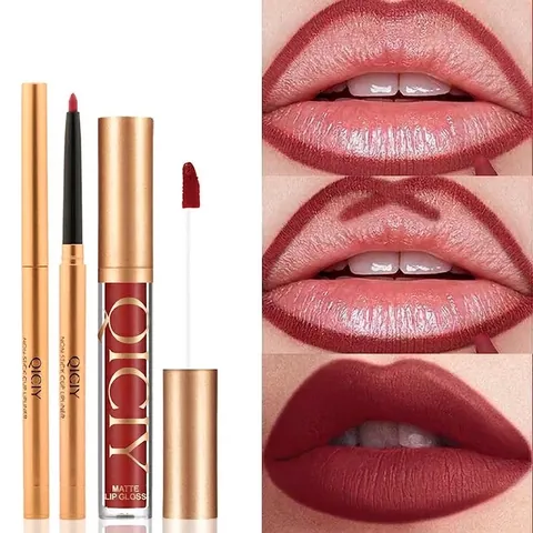 Matte Lipgloss Und Lippenkonturenstift Set Wasserfest Langanhaltend Nicht Abfärbend Samt Lippenlasur Duo Make-up Kit Für Damen