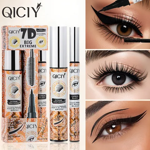 QICIY Carbon Black Waterproof Mascara And Eyeliner 2-In-1 Long Lasting Volumizing Lengthening Eye Makeup Kit For Women