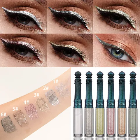 QICIY 6 Colors Glitter Liquid Eyeliner Set Waterproof Long Lasting Quick Dry Shiny Metallic Eyeshadow Liner Makeup For Women