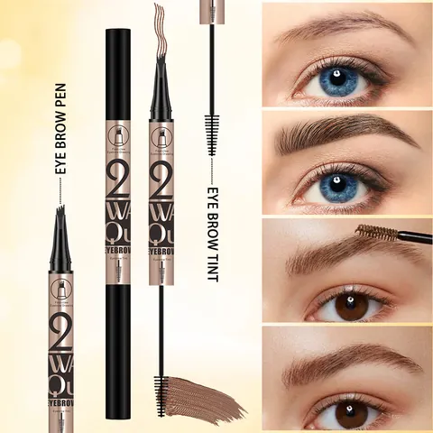 Waterproof Dual-Ended Eyebrow Pencil With Four-Claw Tip And Brow Tint Gel Long Lasting Natural Eye Makeup Pen For Women