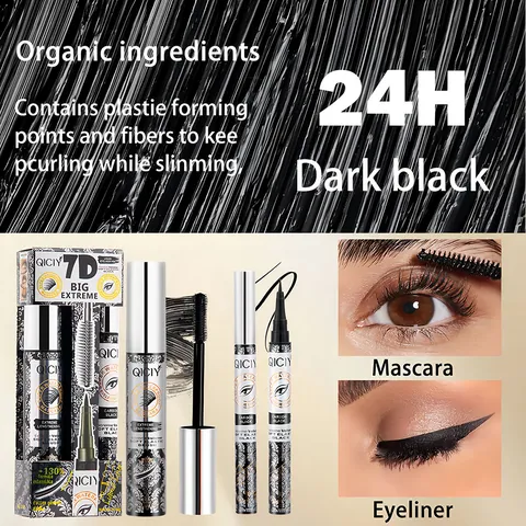 QICIY Carbon Black Waterproof Mascara And Eyeliner 2-In-1 Long Lasting Volumizing Lengthening Eye Makeup Kit For Women