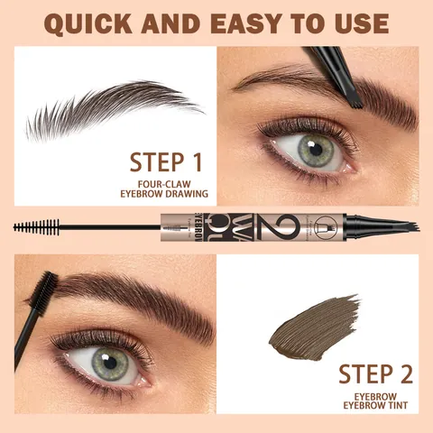 Waterproof Dual-Ended Eyebrow Pencil With Four-Claw Tip And Brow Tint Gel Long Lasting Natural Eye Makeup Pen For Women