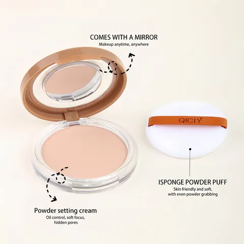 QICIY Matt Kompaktpuder Wasserfest Langanhaltend Ölkontrolle Gesicht Make-up Fixierpuder Mit Spiegel Puderquaste Für Damen