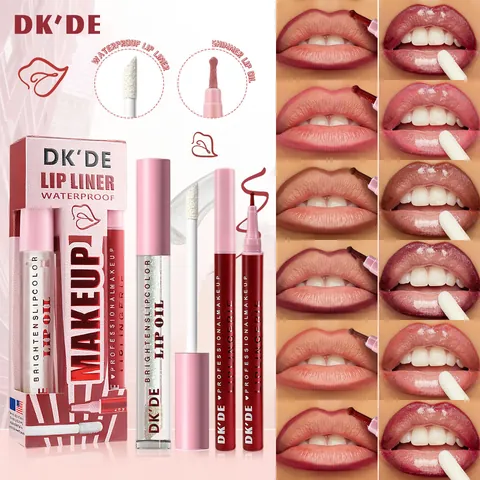 DKDE Wasserfest Lippenkonturenstift und Schimmerndes Lippenöl Set Feuchtigkeitsspendend Langanhaltendes Glossy Make-up Kit für Damen