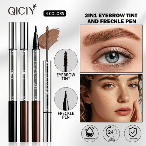Dual-Head Eyebrow Tint and Freckle Pen Waterproof Long-Lasting Smudge-Proof Eye Makeup Pen for Natural Look Women