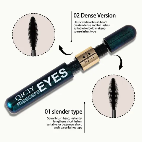 QICIY Waterproof Mascara Long Lasting Volumizing Lengthening Curling Dual Step Brush Classic Black Eye Makeup For Women