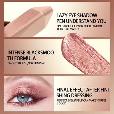 QICIY Two Tone Gradient Eyeshadow Stick Waterproof Pearlescent Shimmer Eye Shadow Pen For Women Lazy Makeup Highlighting Stick