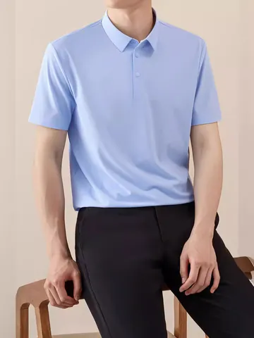 Men Seamless High Elastic Polo Shirt Nylon Spandex 5A Antibacterial Summer Breathable UV Protection Casual Top