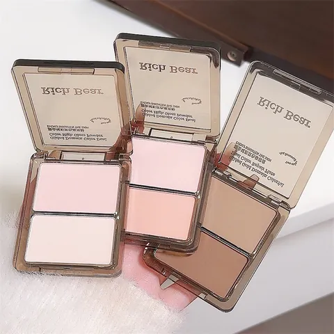Rich Bear Dual Color Highlighter Contour Palette Matte Shimmer Face Brightening Nose Shadow Long Lasting Makeup Palette