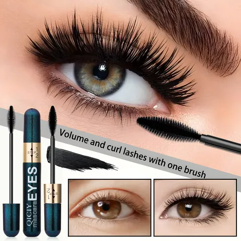 QICIY Waterproof Mascara Long Lasting Volumizing Lengthening Curling Dual Step Brush Classic Black Eye Makeup For Women