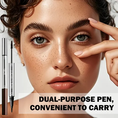 Dual-Head Eyebrow Tint and Freckle Pen Waterproof Long-Lasting Smudge-Proof Eye Makeup Pen for Natural Look Women