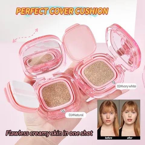 TIANWEI Perfect Cover Cushion Foundation Long Lasting Oil Control Concealer Brightening Natural Nude Makeup Pink Square Case