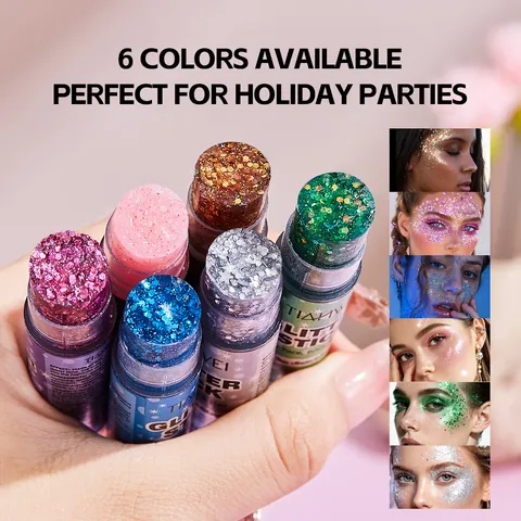 Set de Barras de Purpurina Tianwei Serie Estrellas Maquillaje Brillante de Larga Duración para Rostro Cuerpo Cabello 6 Colores para Fiesta Discoteca