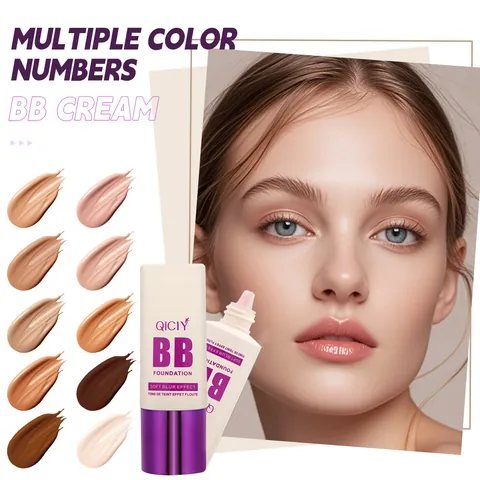 QICIY Soft Blur BB Foundation Concealer Brightening Matte Makeup Base Creamy Skin Finish Waterproof Face Cosmetic Cream
