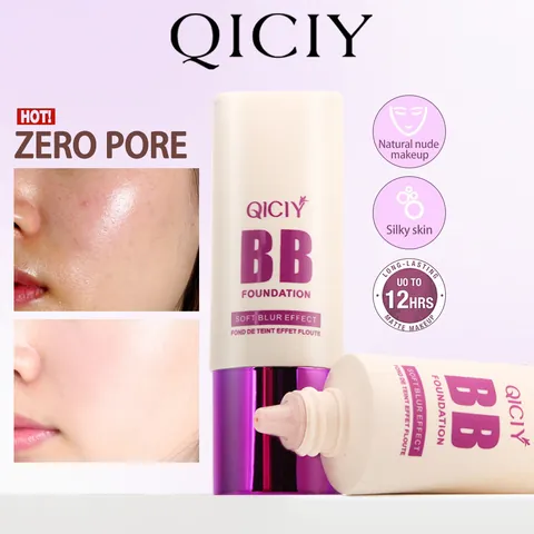 QICIY Soft Blur BB Foundation Concealer Brightening Matte Makeup Base Creamy Skin Finish Waterproof Face Cosmetic Cream