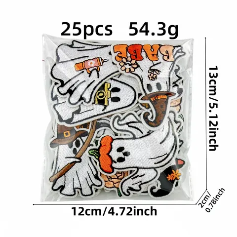 Halloween Cartoon Ghost Embroidered Patch Iron On Applique For Clothes Bag Decoration Cute Ghost Embroidery Badge Sew On Patch DIY Accessories