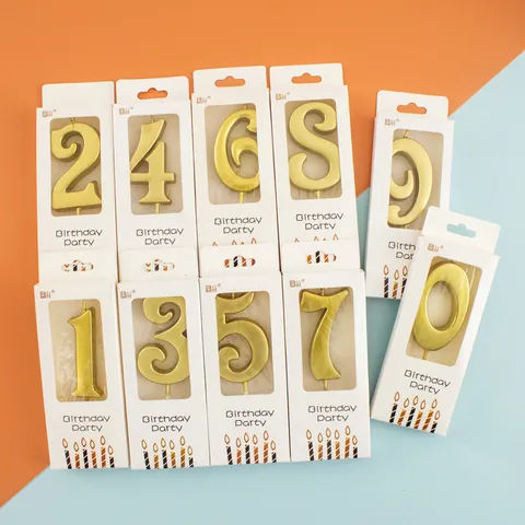 Gold Metallic Number Candle Birthday Party Wedding Anniversary Decoration Paraffin Wax Cake Topper Individual Boxed Stake