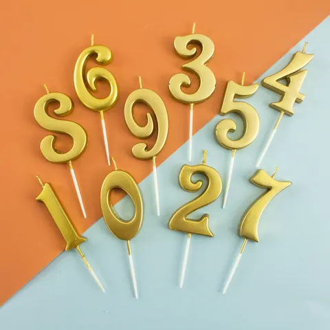 Gold Metallic Number Candle Birthday Party Wedding Anniversary Decoration Paraffin Wax Cake Topper Individual Boxed Stake