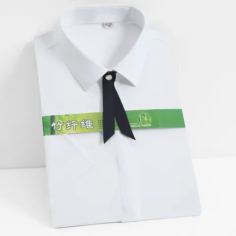 Women Business Bamboo Fiber Professional Shirt Short Sleeve Slim Fit Stretch Non-Iron OL Formal Work Blouse Top
